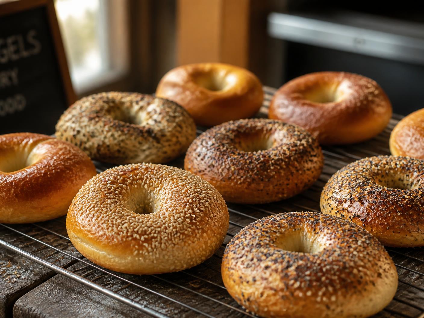 An assortment of freshly baked bagels